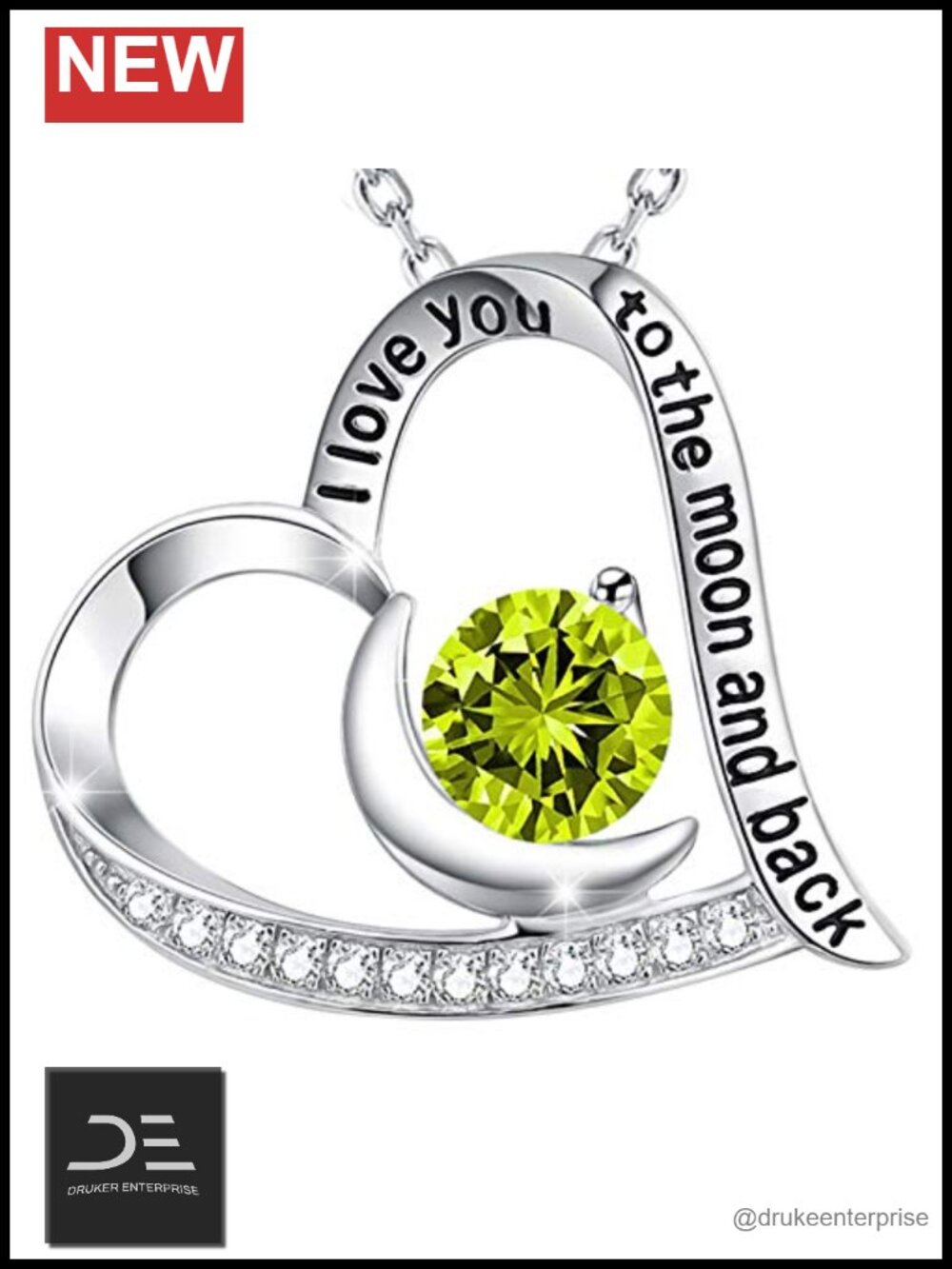 I Love You to the Moon and Back Birthstone Pendant Necklace, 925 Sterling